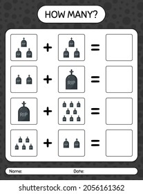 How many counting game with tombstone. worksheet for preschool kids, kids activity sheet