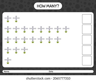 How many counting game with tombstone. worksheet for preschool kids, kids activity sheet