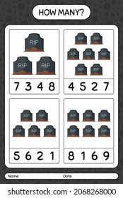How many counting game with tombstone. worksheet for preschool kids, kids activity sheet