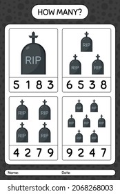 How many counting game with tombstone. worksheet for preschool kids, kids activity sheet