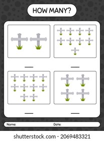 How many counting game with tombstone. worksheet for preschool kids, kids activity sheet