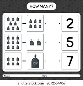 How many counting game with tombstone. worksheet for preschool kids, kids activity sheet