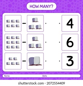 How many counting game with tombstone. worksheet for preschool kids, kids activity sheet