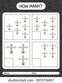 How many counting game with tombstone. worksheet for preschool kids, kids activity sheet