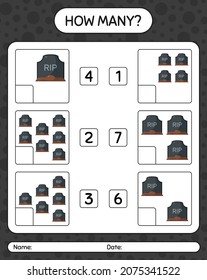 How many counting game with tombstone. worksheet for preschool kids, kids activity sheet