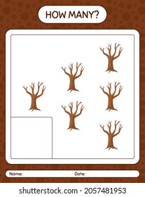 How many counting game with tree. worksheet for preschool kids, kids activity sheet