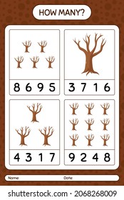 How many counting game with tree. worksheet for preschool kids, kids activity sheet