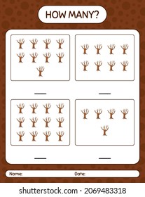 How many counting game with tree. worksheet for preschool kids, kids activity sheet