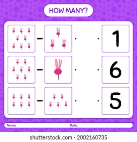 How many counting game with turnip. worksheet for preschool kids, kids activity sheet, printable worksheet