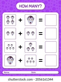 How many counting game with vampire. worksheet for preschool kids, kids activity sheet