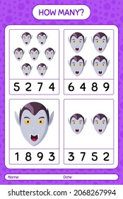 How many counting game with vampire. worksheet for preschool kids, kids activity sheet