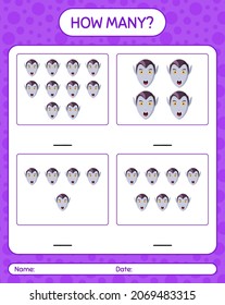 ¿Cuántos juegos de conteo con vampiros? hoja de trabajo para niños de preescolar, hoja de actividades para niños