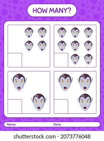 How many counting game with vampire. worksheet for preschool kids, kids activity sheet