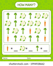 How many counting game with vegetables. worksheet for preschool kids, kids activity sheet, printable worksheet