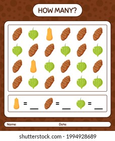 How many counting game with vegetables. worksheet for preschool kids, kids activity sheet, printable worksheet