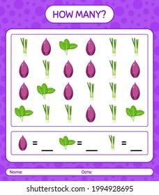 How many counting game with vegetables. worksheet for preschool kids, kids activity sheet, printable worksheet