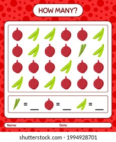 How many counting game with vegetables. worksheet for preschool kids, kids activity sheet, printable worksheet