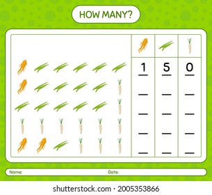 How many counting game with vegetables. worksheet for preschool kids, kids activity sheet, printable worksheet