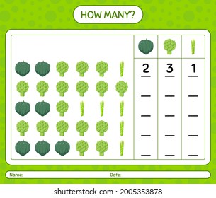 How many counting game with vegetables. worksheet for preschool kids, kids activity sheet, printable worksheet