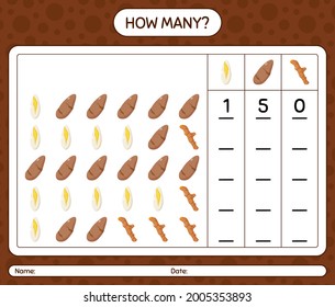 How many counting game with vegetables. worksheet for preschool kids, kids activity sheet, printable worksheet