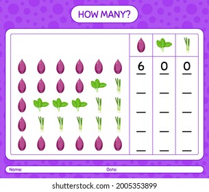 How many counting game with vegetables. worksheet for preschool kids, kids activity sheet, printable worksheet