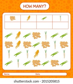 How many counting game with vegetables. worksheet for preschool kids, kids activity sheet, printable worksheet