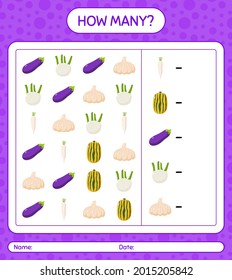 ¿Cuántos cuentan el juego con las verduras? hoja de trabajo para niños de preescolar, hoja de actividades para niños, hoja de trabajo imprimible
