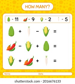 ¿Cuántos cuentan el juego con las verduras? hoja de trabajo para niños de preescolar, hoja de actividades para niños, hoja de trabajo imprimible