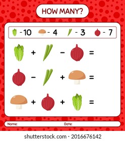How many counting game with vegetables. worksheet for preschool kids, kids activity sheet, printable worksheet