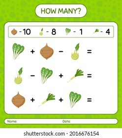 How many counting game with vegetables. worksheet for preschool kids, kids activity sheet, printable worksheet