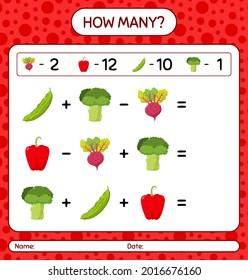 How many counting game with vegetables. worksheet for preschool kids, kids activity sheet, printable worksheet