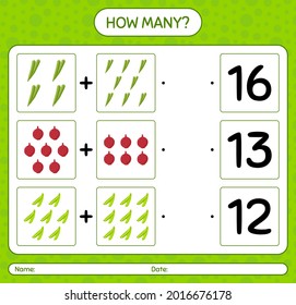 How many counting game with vegetables. worksheet for preschool kids, kids activity sheet, printable worksheet