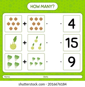 How many counting game with vegetables. worksheet for preschool kids, kids activity sheet, printable worksheet
