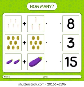 How many counting game with vegetables. worksheet for preschool kids, kids activity sheet, printable worksheet