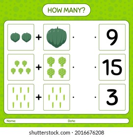 How many counting game with vegetables. worksheet for preschool kids, kids activity sheet, printable worksheet
