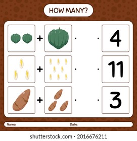 How many counting game with vegetables. worksheet for preschool kids, kids activity sheet, printable worksheet