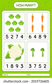 How many counting game with vegetables. worksheet for preschool kids, kids activity sheet, printable worksheet