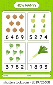 How many counting game with vegetables. worksheet for preschool kids, kids activity sheet, printable worksheet