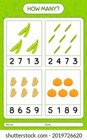 How many counting game with vegetables. worksheet for preschool kids, kids activity sheet, printable worksheet