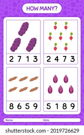 How many counting game with vegetables. worksheet for preschool kids, kids activity sheet, printable worksheet