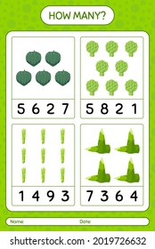 How many counting game with vegetables. worksheet for preschool kids, kids activity sheet, printable worksheet