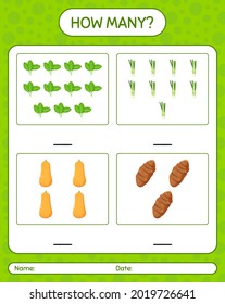 How many counting game with vegetables. worksheet for preschool kids, kids activity sheet, printable worksheet