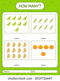How many counting game with vegetables. worksheet for preschool kids, kids activity sheet, printable worksheet