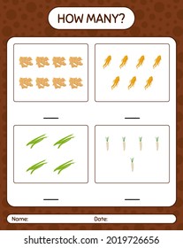How many counting game with vegetables. worksheet for preschool kids, kids activity sheet, printable worksheet