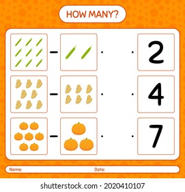 How many counting game with vegetables. worksheet for preschool kids, kids activity sheet, printable worksheet