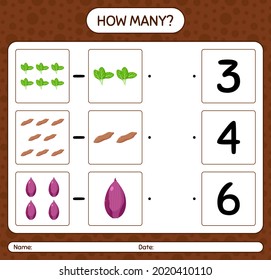 How many counting game with vegetables. worksheet for preschool kids, kids activity sheet, printable worksheet