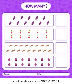 How many counting game with vegetables. worksheet for preschool kids, kids activity sheet, printable worksheet