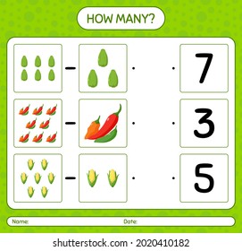 How many counting game with vegetables. worksheet for preschool kids, kids activity sheet, printable worksheet