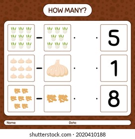How many counting game with vegetables. worksheet for preschool kids, kids activity sheet, printable worksheet