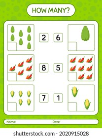 How many counting game with vegetables. worksheet for preschool kids, kids activity sheet, printable worksheet